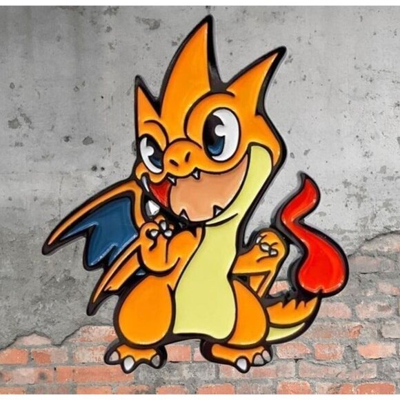 Toon Charizard Enamel Pin - Vibrant Pokemon Inspired Collectible - Picture 2 of 6